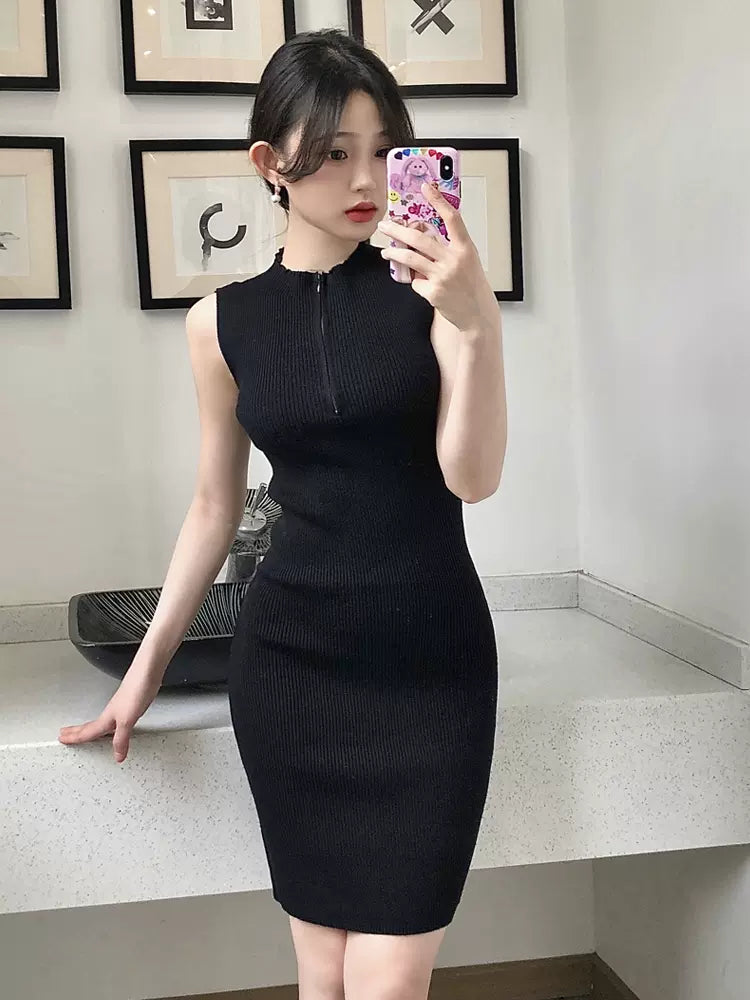 Sexy simple zipper knitted dress