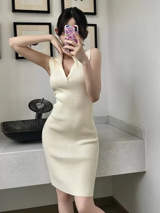 Sexy simple zipper knitted dress