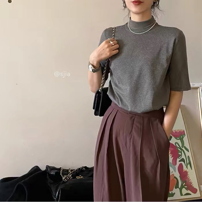 Elegant half turtleneck short-sleeved T-shirt